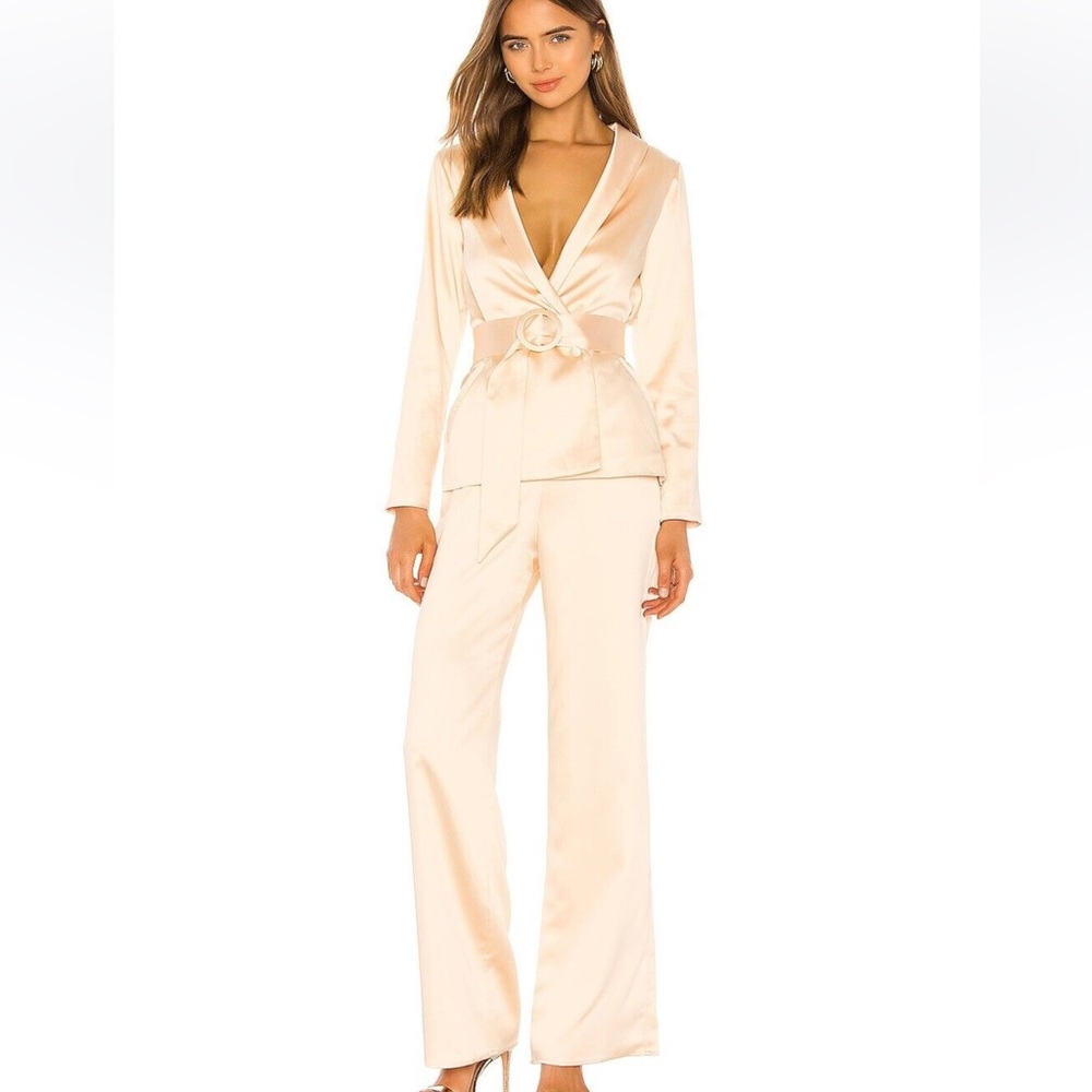 LOVERS AND FRIENDS champagne satin blazer sand pant set